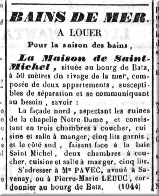 Annonce « À louer » de 1850.