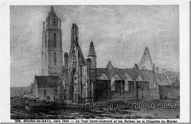 258. Bourg-de-Batz, vers 1840 - La Tour Saint-Guénolé et les Ruines de la Chapelle du Mûrier