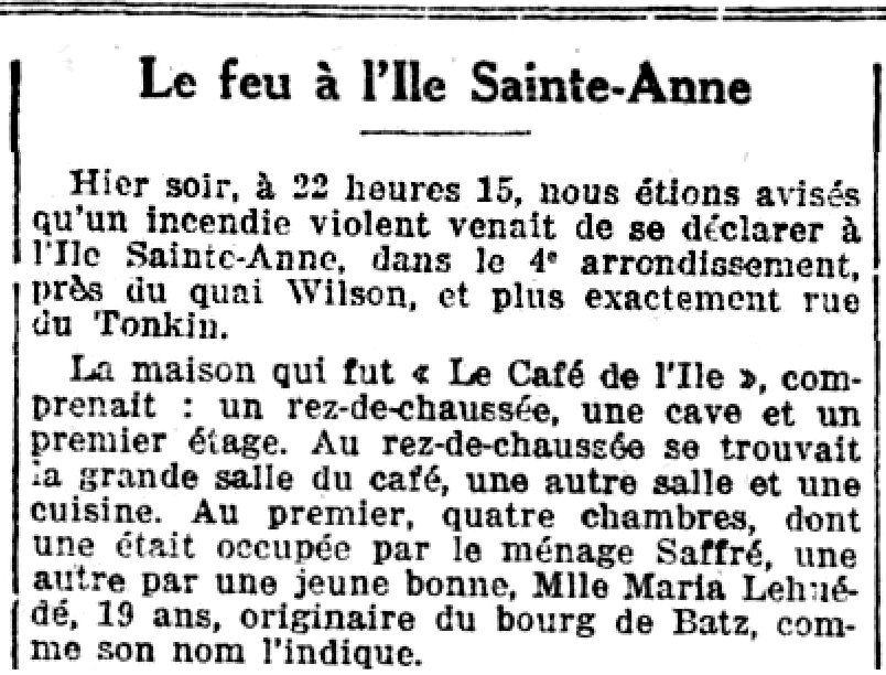 Article du Phare de la Loire de Nantes cite Maria Lehuédé, <i>originaire de Bourg-de-Batz, comme son nom l'indique</i>.
