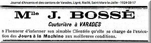 R&eacute;clame de Jos&eacute;phine Boss&eacute;, couturi&egrave;re entreprenante &agrave; Varades.